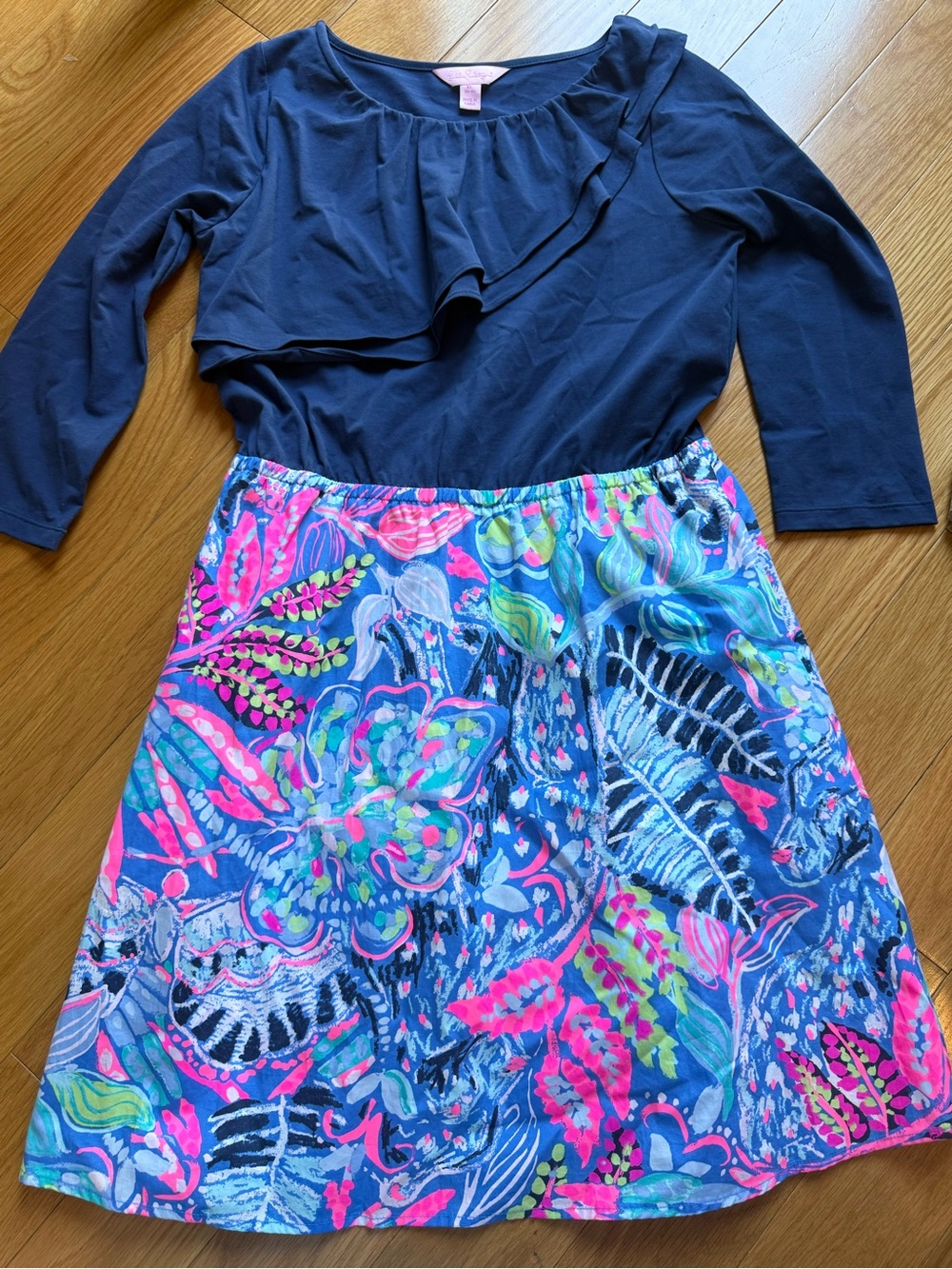 Lilly Pulitzer Navy Gathered-Neck Cotton Top